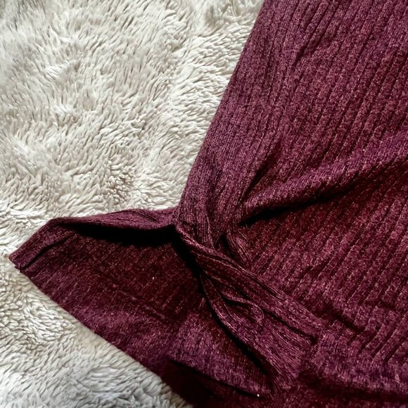 Midnight Lounge Set | XL | Burgundy Ribbed Long Sleeve Top & Pants - Picture 6 of 9